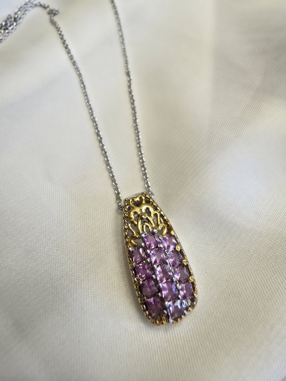 Lab Created Pink Sapphire ION Plated YG And Stainless Steel Pendant With Chain